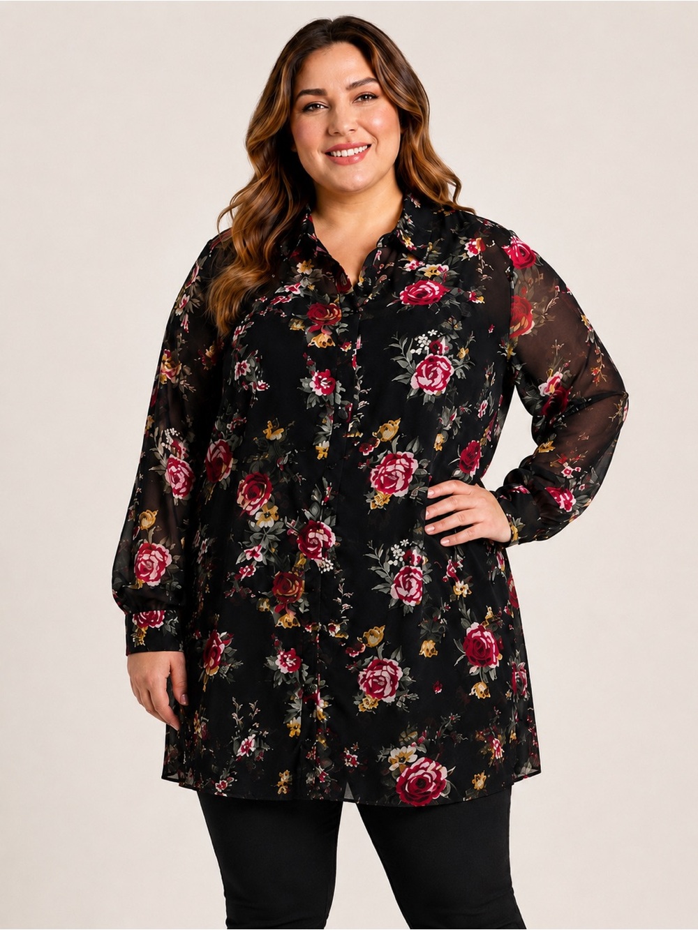 Lord & Taylor Design Lab Floral Button Front Tunic Blouse Plus Size 1X